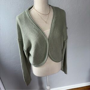 Altar'd State Light Olive Cropped Open-Front Knit Cardigan